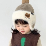 Nón mũ len HienBaby phối lông thêu gấu nice day