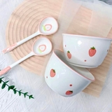 Chén bát sứ kèm thìa in họa tiết sắc màu