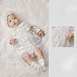 Bodysuit dài tay màu trắng kèm mũ tất váy ren