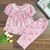 Bộ tole tay ngắn quần dài cổ ren MinMin Baby cho bé gái