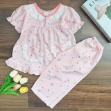Bộ tole tay ngắn quần dài cổ ren MinMin Baby cho bé gái