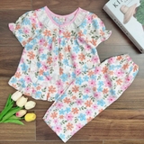 Bộ tole tay ngắn quần dài cổ ren MinMin Baby cho bé gái
