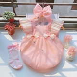 Set body tơ hồng thêu hoa kèm tuban cho bé