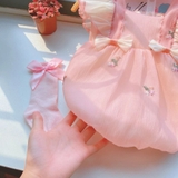 Set body tơ hồng thêu hoa kèm tuban cho bé