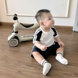 Bộ cộc Das áo trắng quần xanh than phối sọc cho bé
