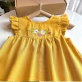Đầm váy linen baby doll cánh tiên thêu hoa cho bé gái