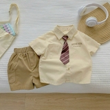 Set bộ sơ mi cà vạt in chữ Bernie Kids Hàn Quốc cho bé trai