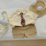 Set bộ sơ mi cà vạt in chữ Bernie Kids Hàn Quốc cho bé trai