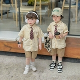 Set bộ sơ mi cà vạt in chữ Bernie Kids Hàn Quốc cho bé trai