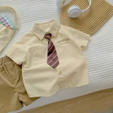 Set bộ sơ mi cà vạt in chữ Bernie Kids Hàn Quốc cho bé trai
