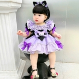 Váy lolita Koromi đen tím phối caro kèm cài cho bé