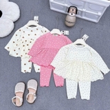 Bộ dài tay thun tăm babydoll in họa tiết bé gái