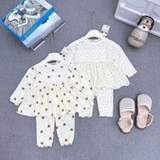Bộ dài tay thun tăm babydoll in họa tiết bé gái