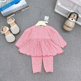 Bộ dài tay thun tăm babydoll in họa tiết bé gái