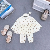 Bộ dài tay thun tăm babydoll in họa tiết bé gái