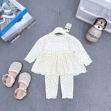 Bộ dài tay thun tăm babydoll in họa tiết bé gái