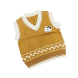 Áo gile len cổ V thêu gấu cho bé