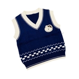 Áo gile len cổ V thêu gấu cho bé