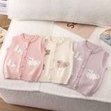 Áo gile len cài nút hình mèo cho bé