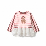 Set bộ áo babydoll gấu kẻ đỏ phối quần jean loe bèo bé gái