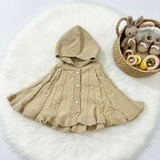 Áo choàng len cúc giữa có mũ phong cánh Hàn Quốc cho bé gái