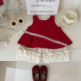 Set bộ áo đũi nơ đỏ quần xuống kem cho bé gái