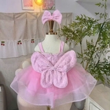 Đầm váy công chúa hồng 2 dây tùng cước cánh bướm