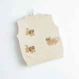 Áo gile len cài nút hình mèo cho bé