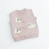 Áo gile len cài nút hình mèo cho bé