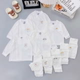 Bộ dài sơ sinh Unchi cạp cao nền trắng in họa tiết