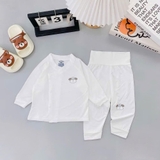 Bộ dài sơ sinh Unchi cạp cao nền trắng in họa tiết