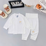 Bộ dài sơ sinh Unchi cạp cao nền trắng in họa tiết