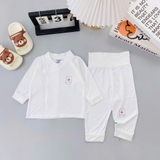 Bộ dài sơ sinh Unchi cạp cao nền trắng in họa tiết