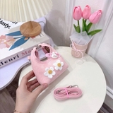 Túi xách da lộn hoa cúc kèm kẹp cho bé gái