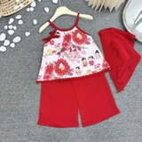 Set áo yếm họa tiết tiên nữ hoa đỏ kèm khăn lụa
