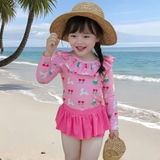 Đồ bơi bikini áo dài tay hình thỏ cổ bèo phối quần váy cho bé