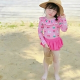Đồ bơi bikini áo dài tay hình thỏ cổ bèo phối quần váy cho bé