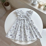 Đầm váy hoa nhí cánh tiên lưng đan chéo cho bé gái