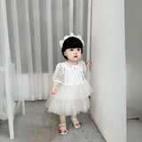 Set đầm tầng voan kèm áo khoác ren lưới cho bé