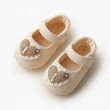 Giày búp bê vải tập đi trái tim chống trượt cho bé gái