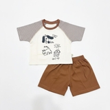 Bộ cộc tay cotton Táo Kids phối sọc hình cún cho bé trai