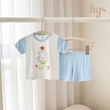 Bộ cộc cài vai HG Kids họa tiết phối quần kẽ