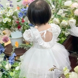 Body váy ren phối lưới mềm kèm turban cho bé