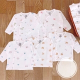 Áo dài tay sơ sinh VT kids cúc lệch trắng in họa tiết