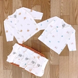 Áo dài tay sơ sinh VT kids cúc lệch trắng in họa tiết