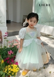 Đầm voan tay bồng kim tuyến ngực