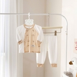 Bộ dài sơ sinh cài chéo HG Kids trắng phối màu