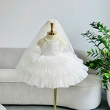 Đầm váy công chúa cổ yếm đính ngọc 3 tầng