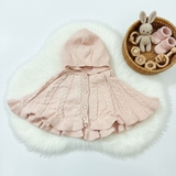 Áo choàng len cúc giữa có mũ phong cánh Hàn Quốc cho bé gái