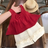 Set bộ áo đũi nơ đỏ quần xuống kem cho bé gái